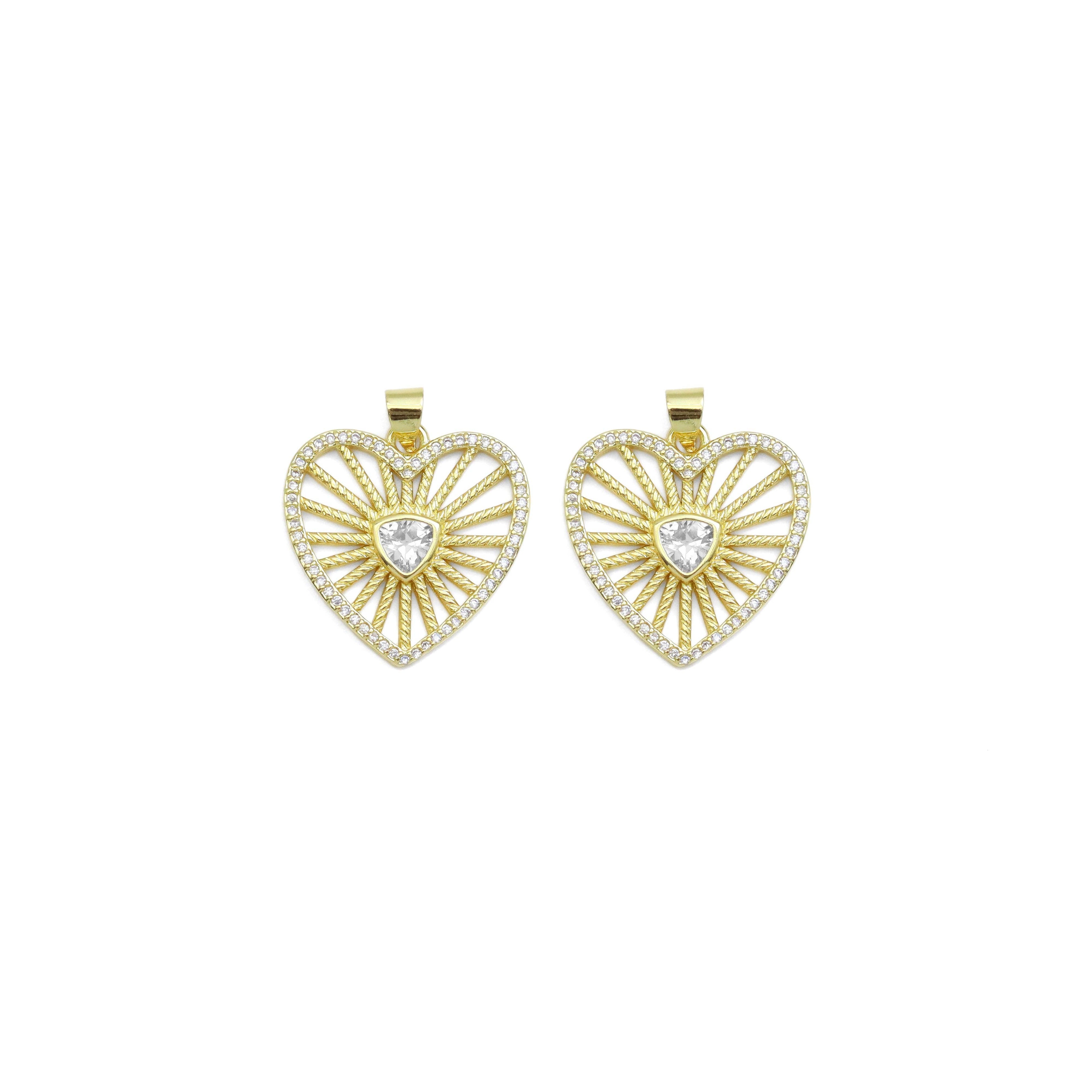 CZ Triangle Center Heart Charm, Sku#LK934