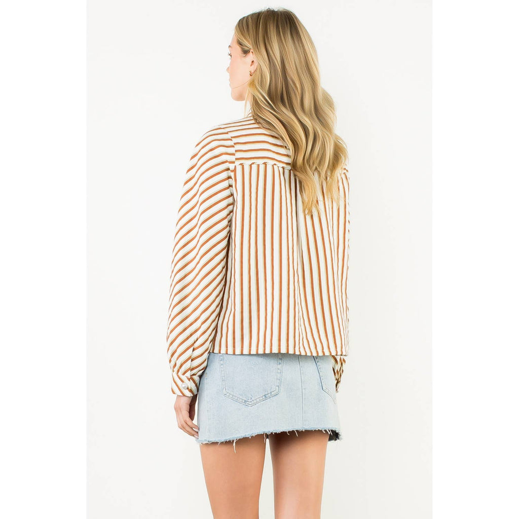 Kalli - Pearl Button Long Sleeve Stripe Top