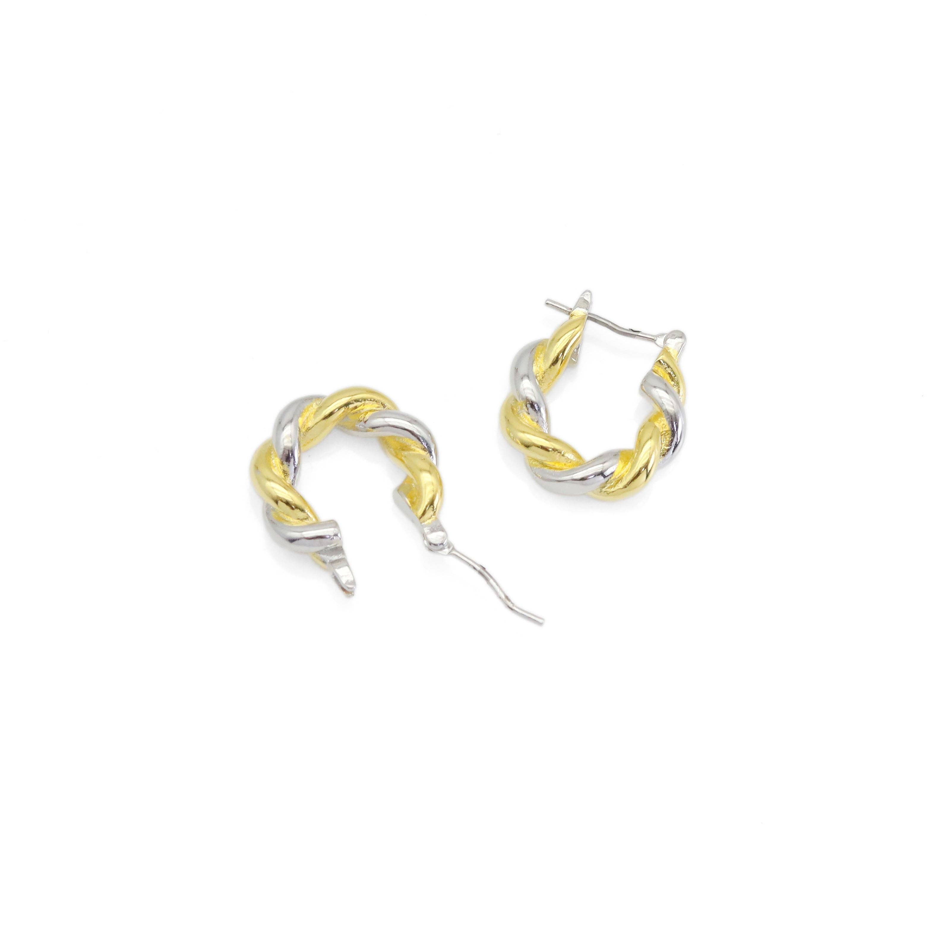 Gold Silver Dual color Twisted Hoop Earrings, Sku#LX481