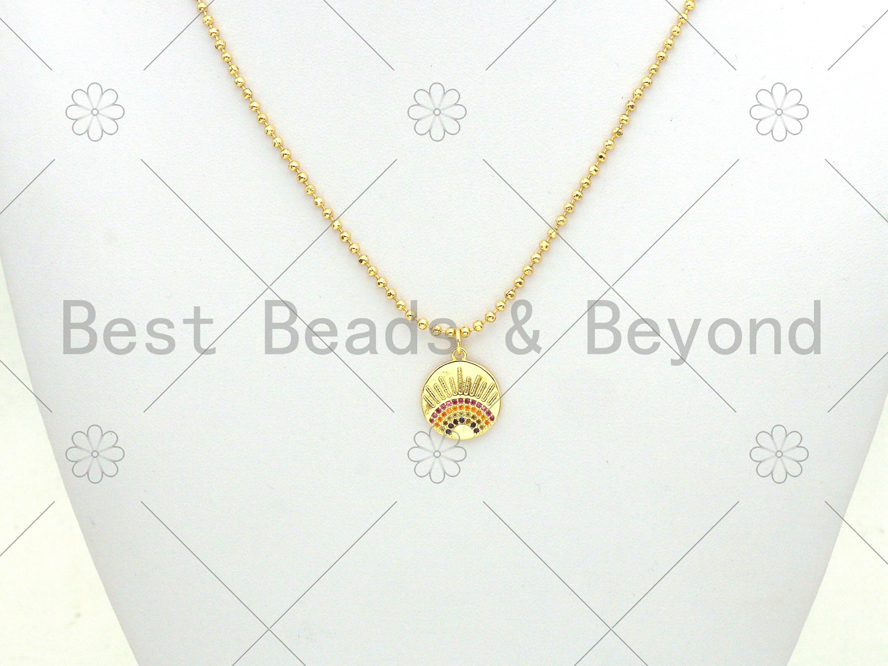 Colorful CZ Micro Pave Rainbow On Round Coin Shape Pendant,18K Gold Filled Medallion Charm, Necklace Bracelet Pendant,14x17mm,Sku#LK375