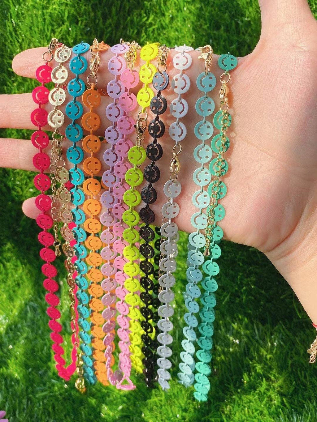 New Style Colorful Enamel Cute Smiley Face Chain by ft, Smiley Chain necklace, Fun Happy Face Chain, kid's jewlery, 8mm,Sku#E545