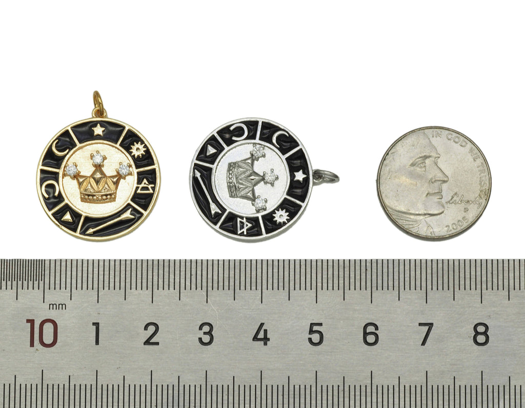 CZ Enamel Crown Coin Pendant, Sku#ZX44