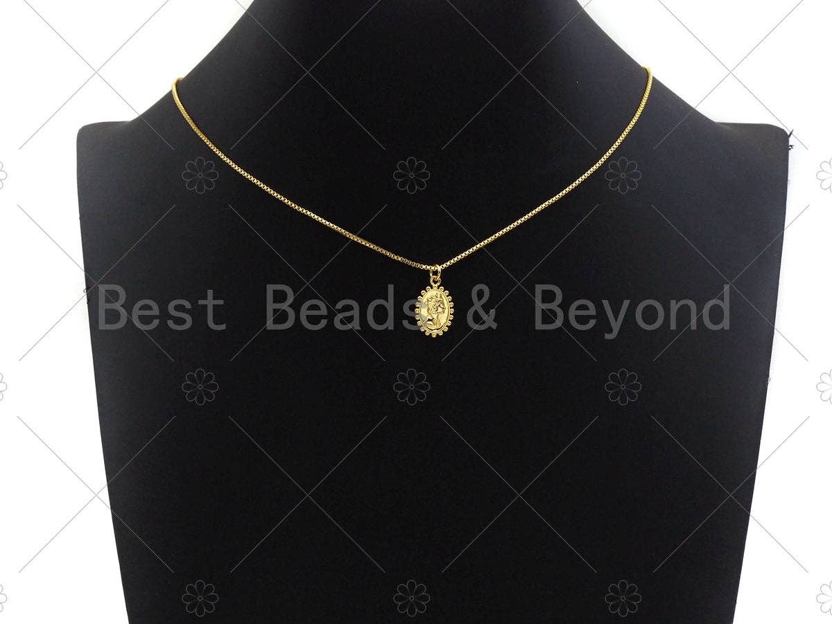 Gold Medallion Queen Elizabeth Coin Pendant, Vintage Necklace Pendant, Oval Gold Bracelet Earring Charm Necklace Charms, 11x17mm, Sku#Z1163