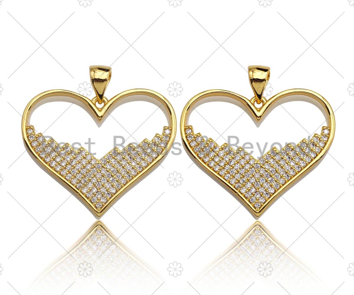 18K Gold Large Heart Shape Pendant,Heart Charm, Heart Pave Pendant, Gold plated, 21mm, Sku#LK55