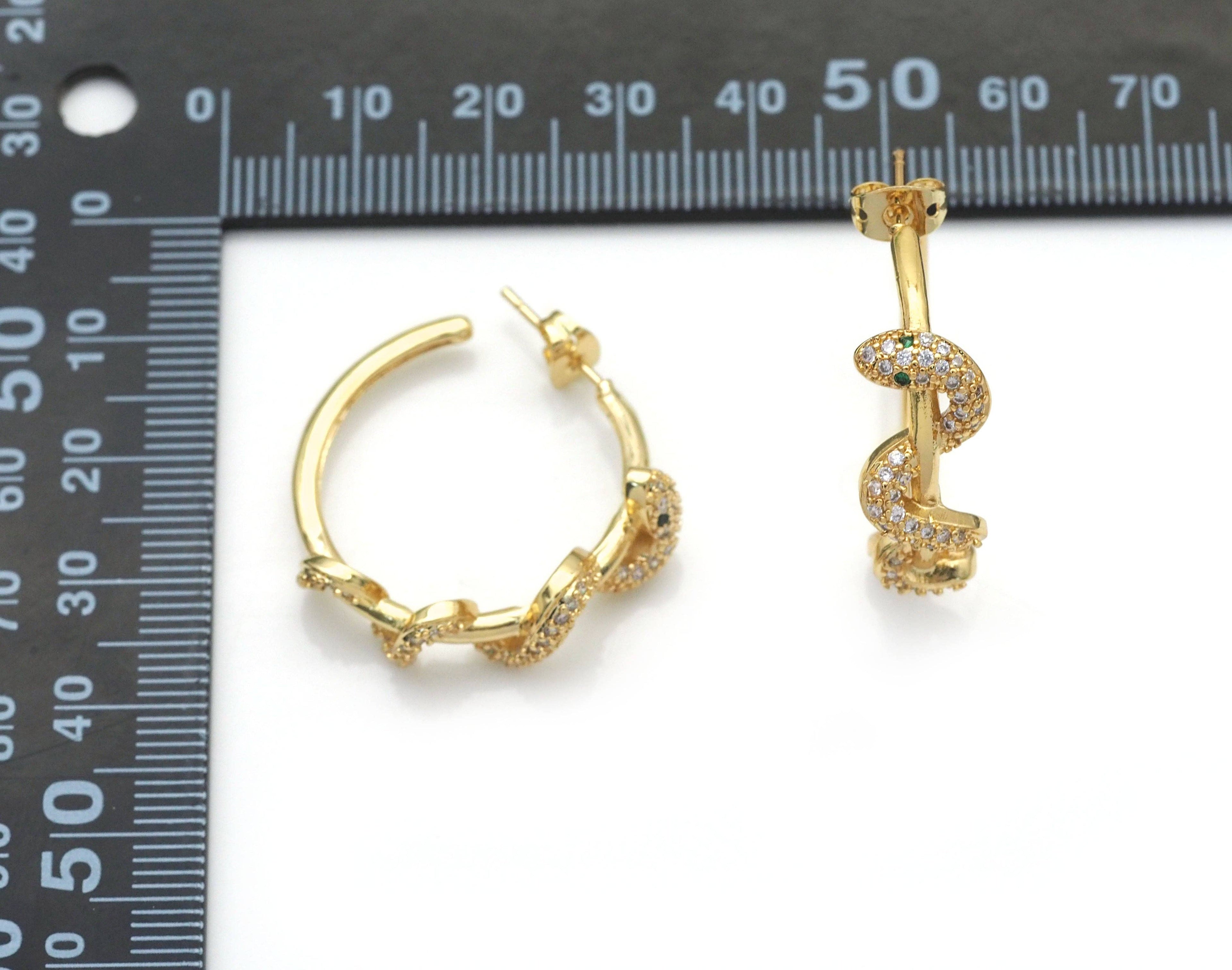 Gold CZ Wrapped Snake Hoop Stud Earrings, Sku#LD366