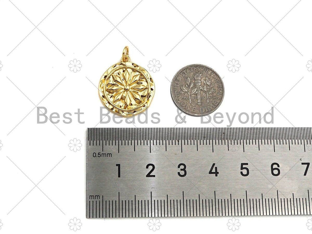 Dainty Gold Flower On Round Coin Shape Pendant/Charm,Gold Medallion Charm, Necklace Bracelet Charm Pendant,19x20mm, Sku#Z1275