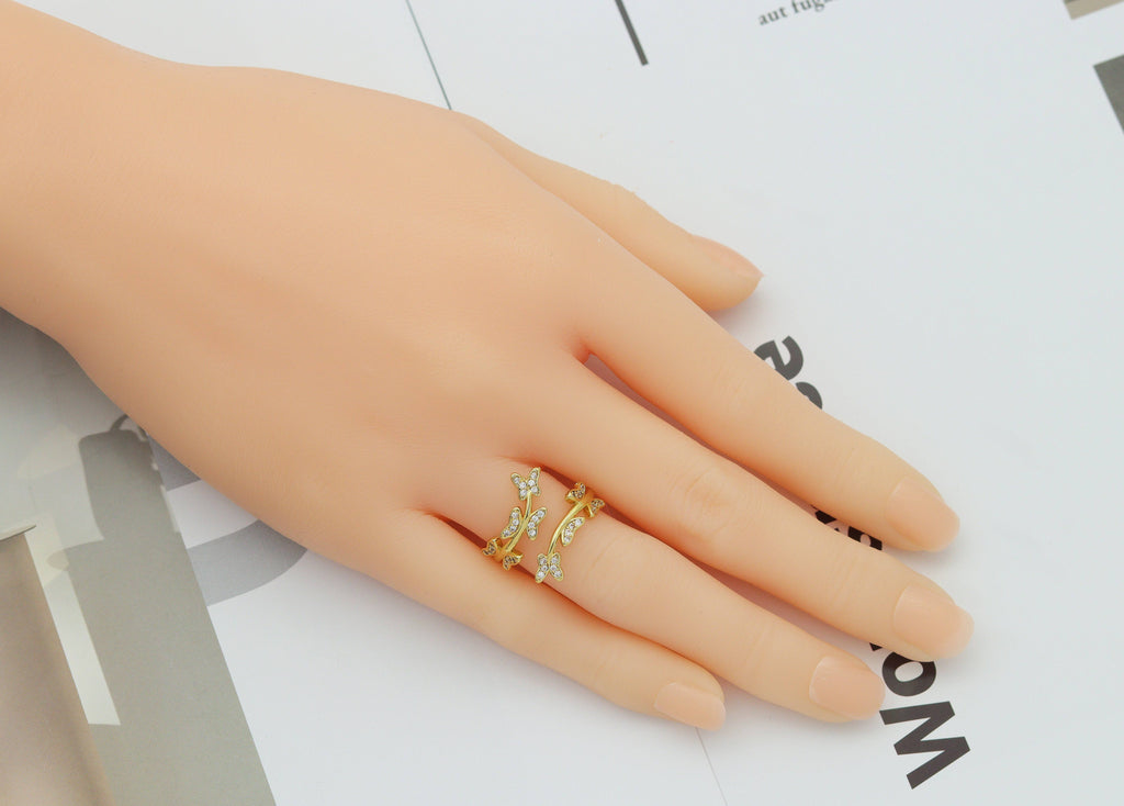 CZ Butterfly on Branch Adjustable Ring, Sku#JD31