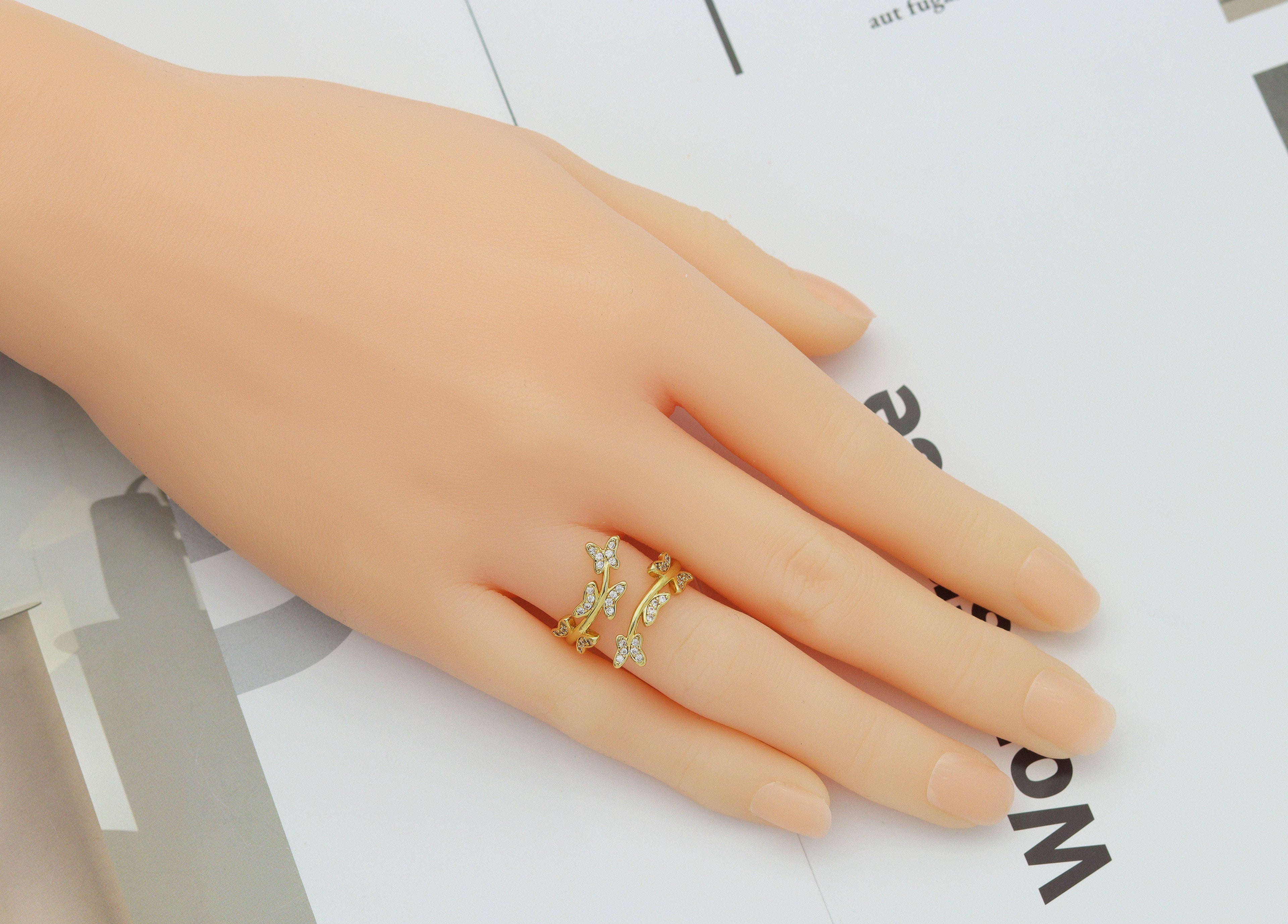 CZ Butterfly on Branch Adjustable Ring, Sku#JD31