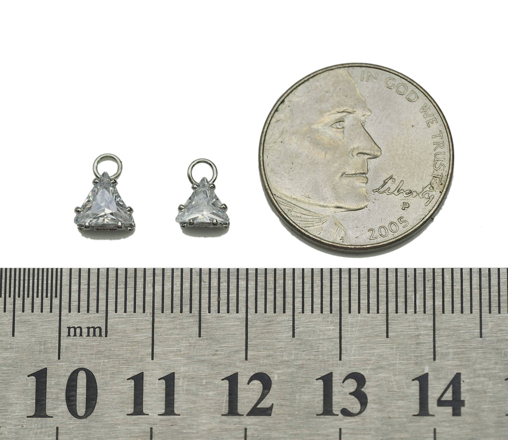 Gold Silver CZ Triangle Shape Charm, Sku#Y675