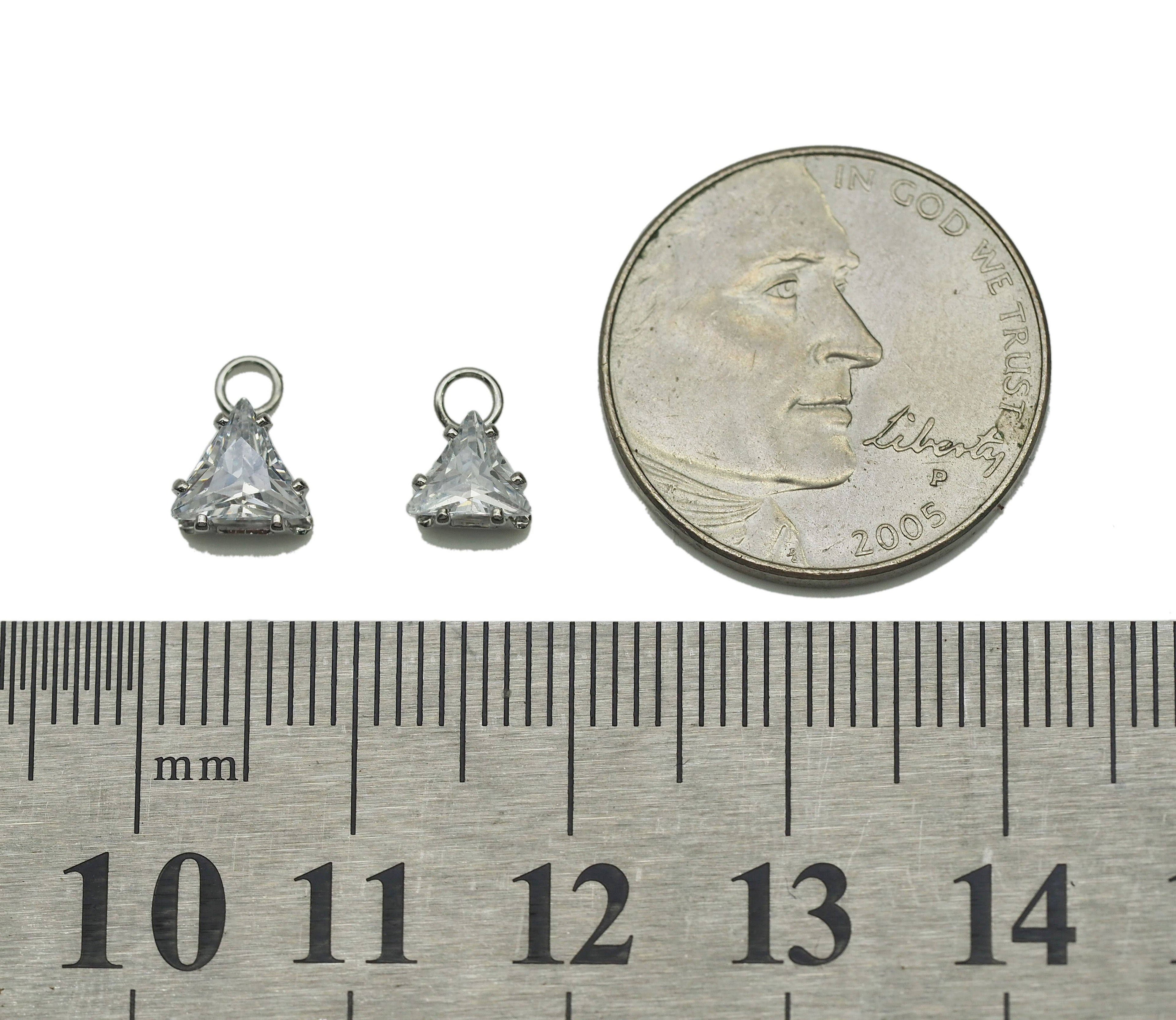 Gold Silver CZ Triangle Shape Charm, Sku#Y675