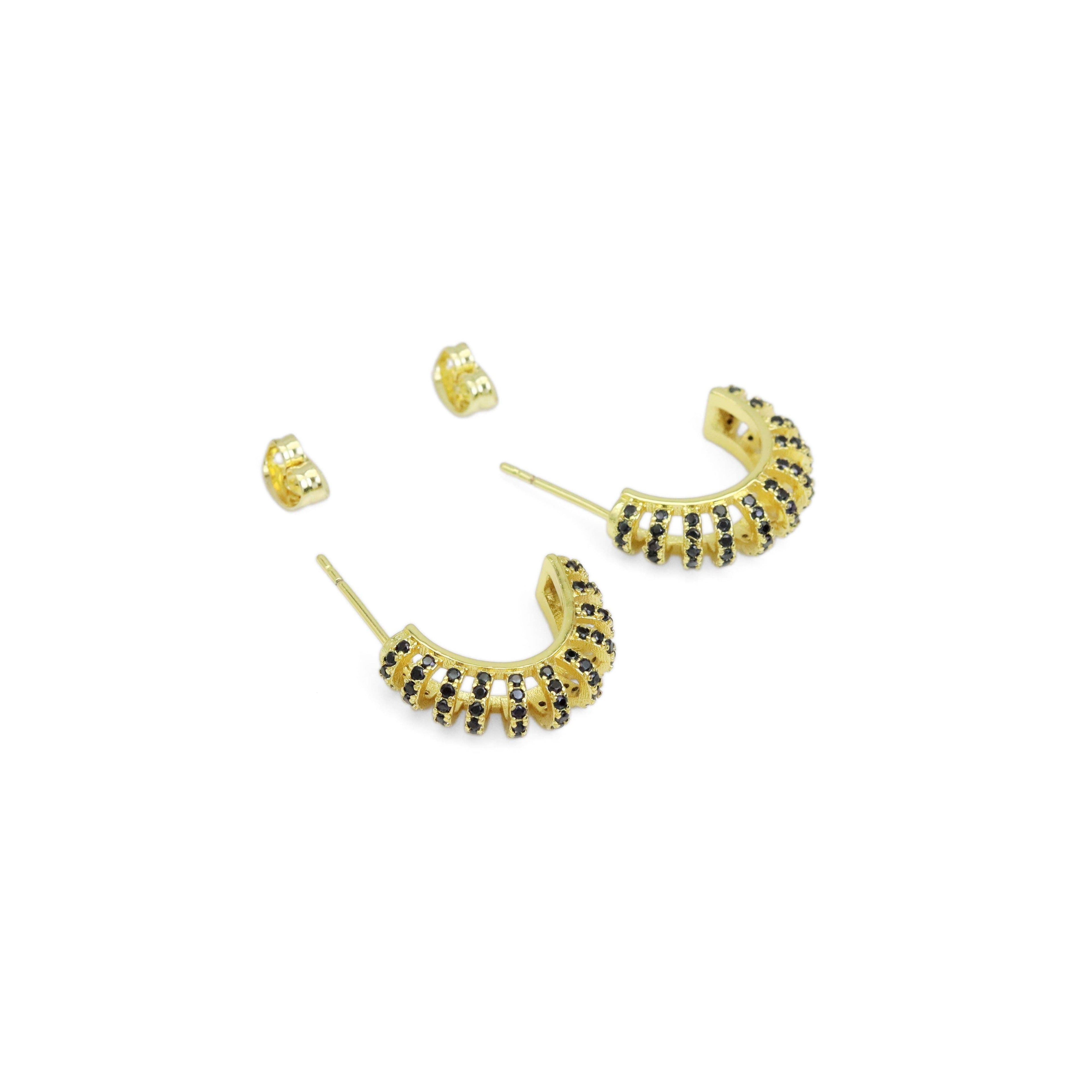 Black Clear CZ Swirl Huggie Earrings, Sku#A191