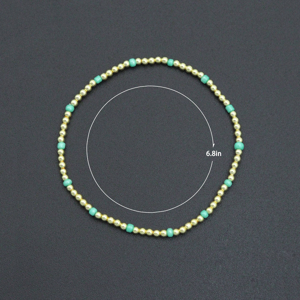 String Gold Round Ball Beads Adjustable Bracelet, Sku#EF682