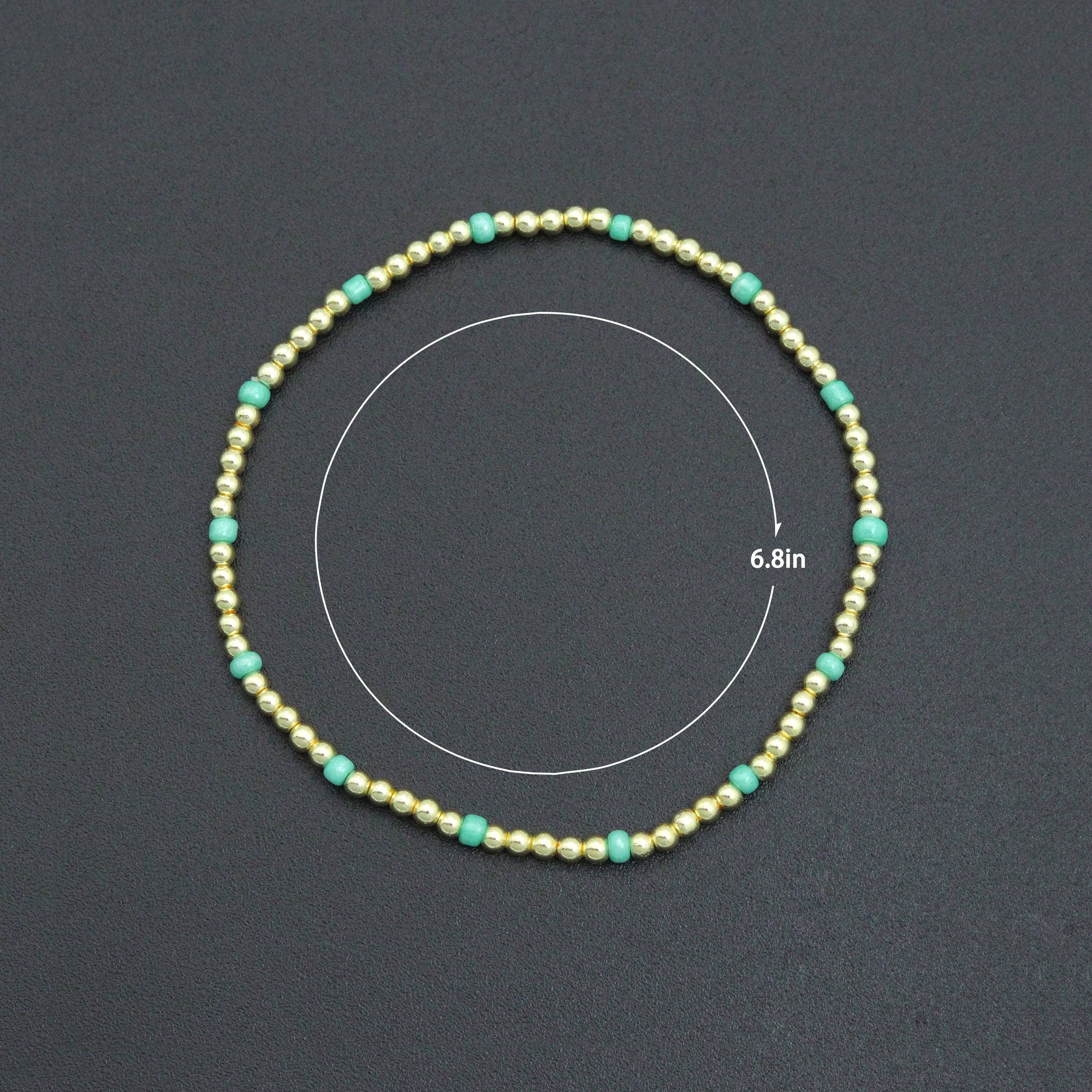String Gold Round Ball Beads Adjustable Bracelet, Sku#EF682