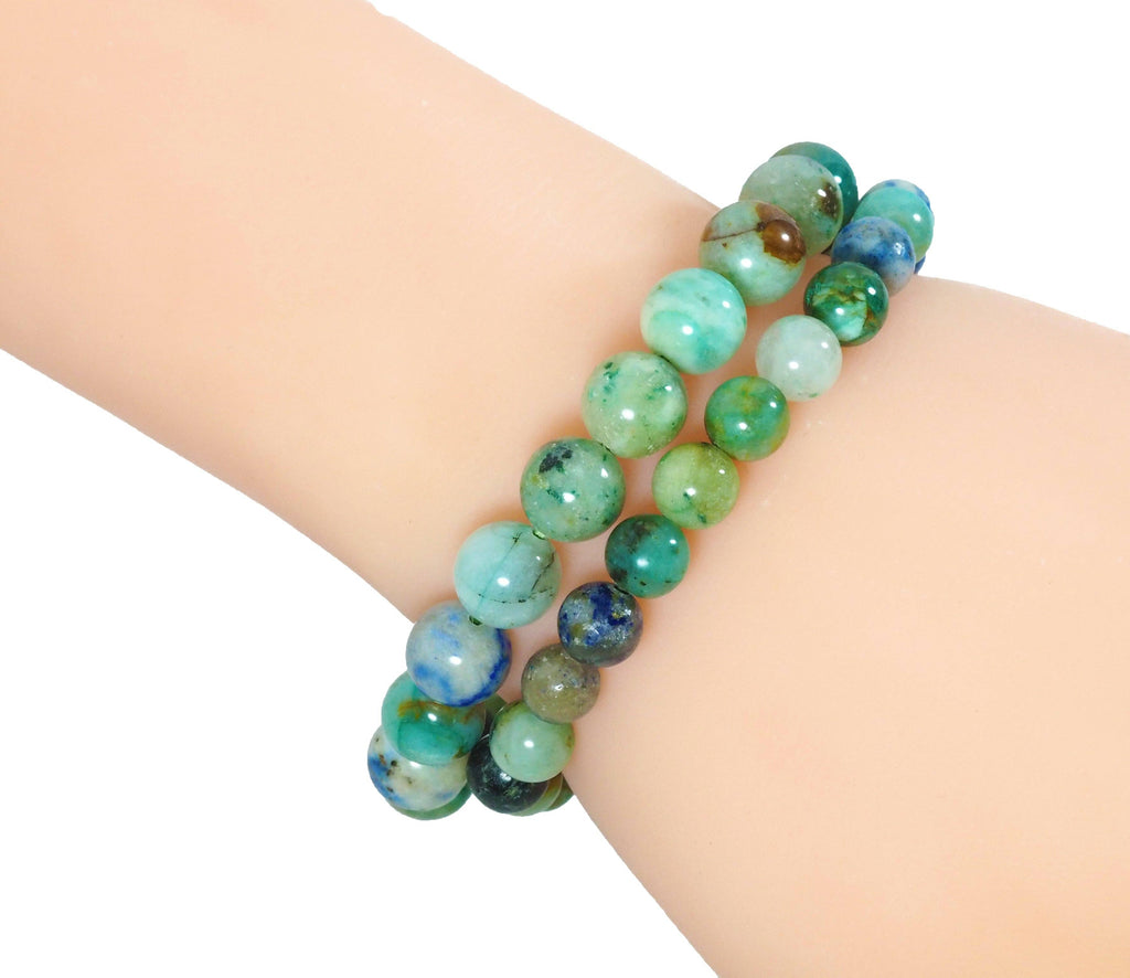 Genuine Round Smooth Chrysocolla Stretchy Bracelet, 8mm/10mm, Sku#EF272