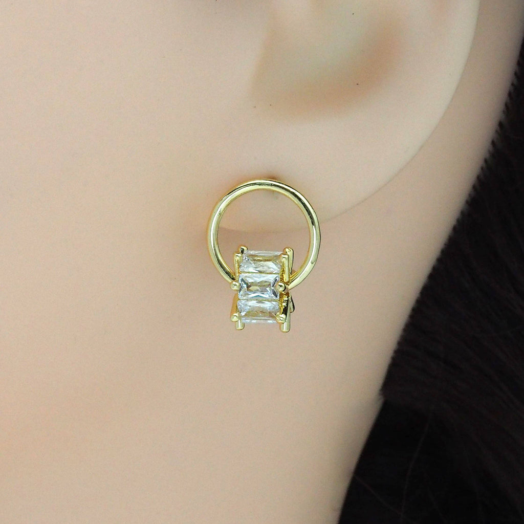 Gold CZ Wheel Round Ring  Stud Earrings, Sku#LK878