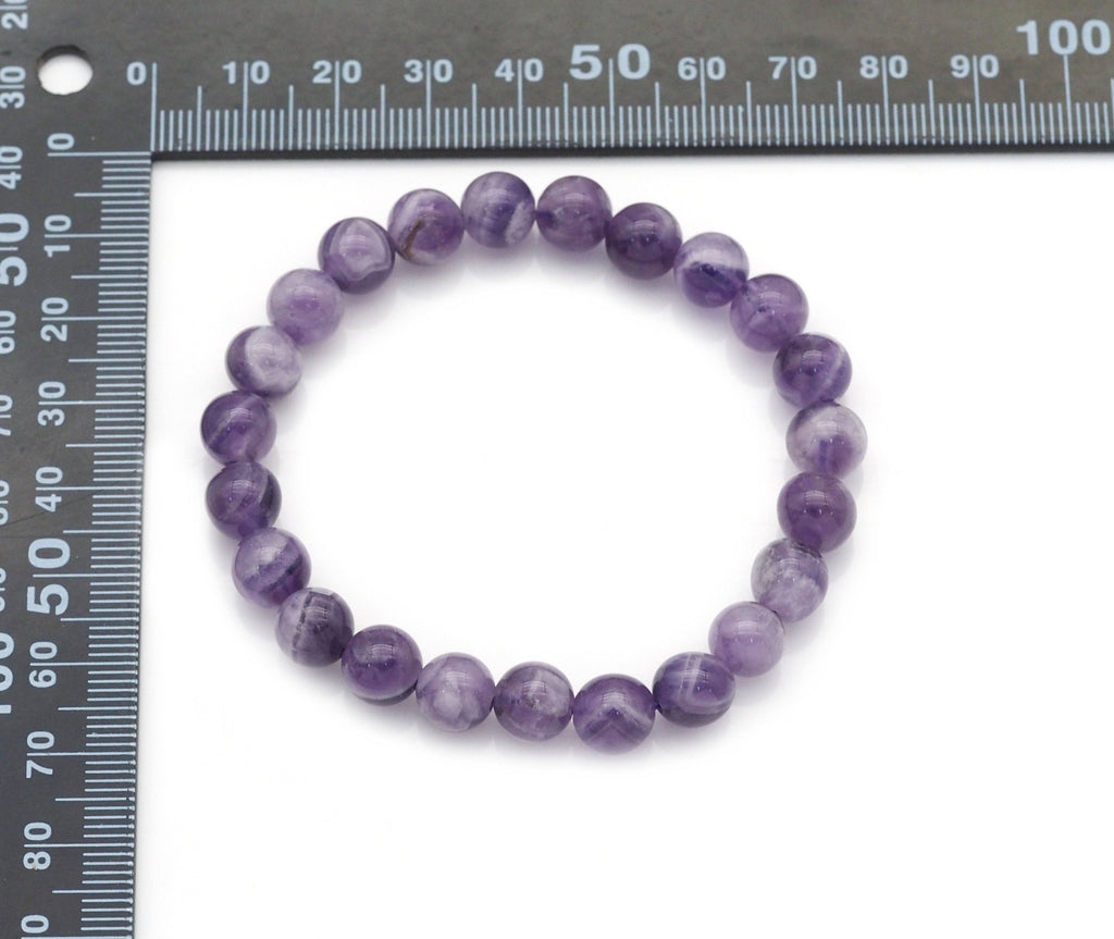 Genuine Dog Teeth Amethyst Round Smooth Elastic Bracelet, 8mm/10mm, Sku#EF248