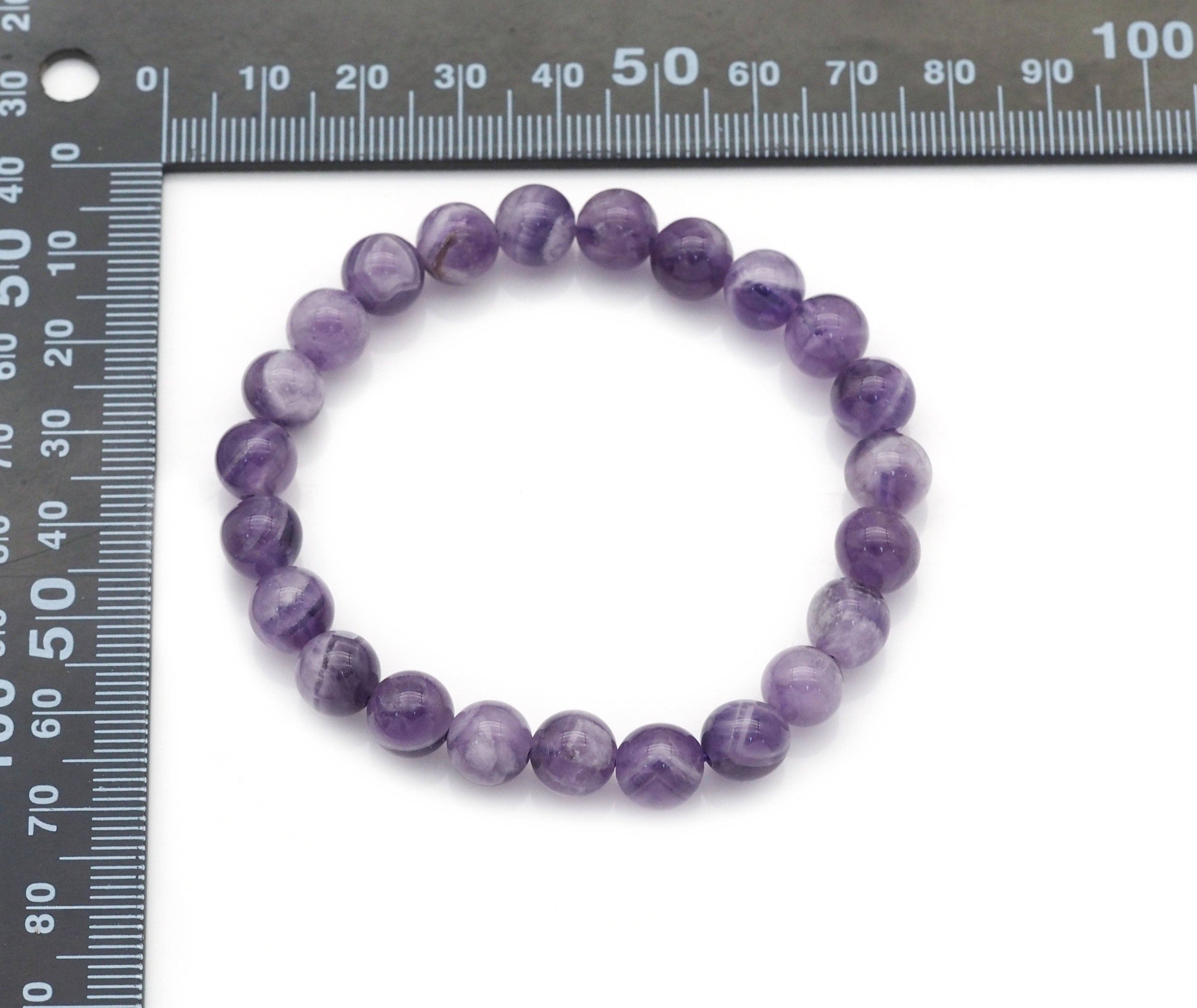 Genuine Dog Teeth Amethyst Round Smooth Elastic Bracelet, 8mm/10mm, Sku#EF248