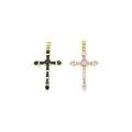 Pink Black Baguette CZ Cross Shape Charm Pendant, Sku#LK1049