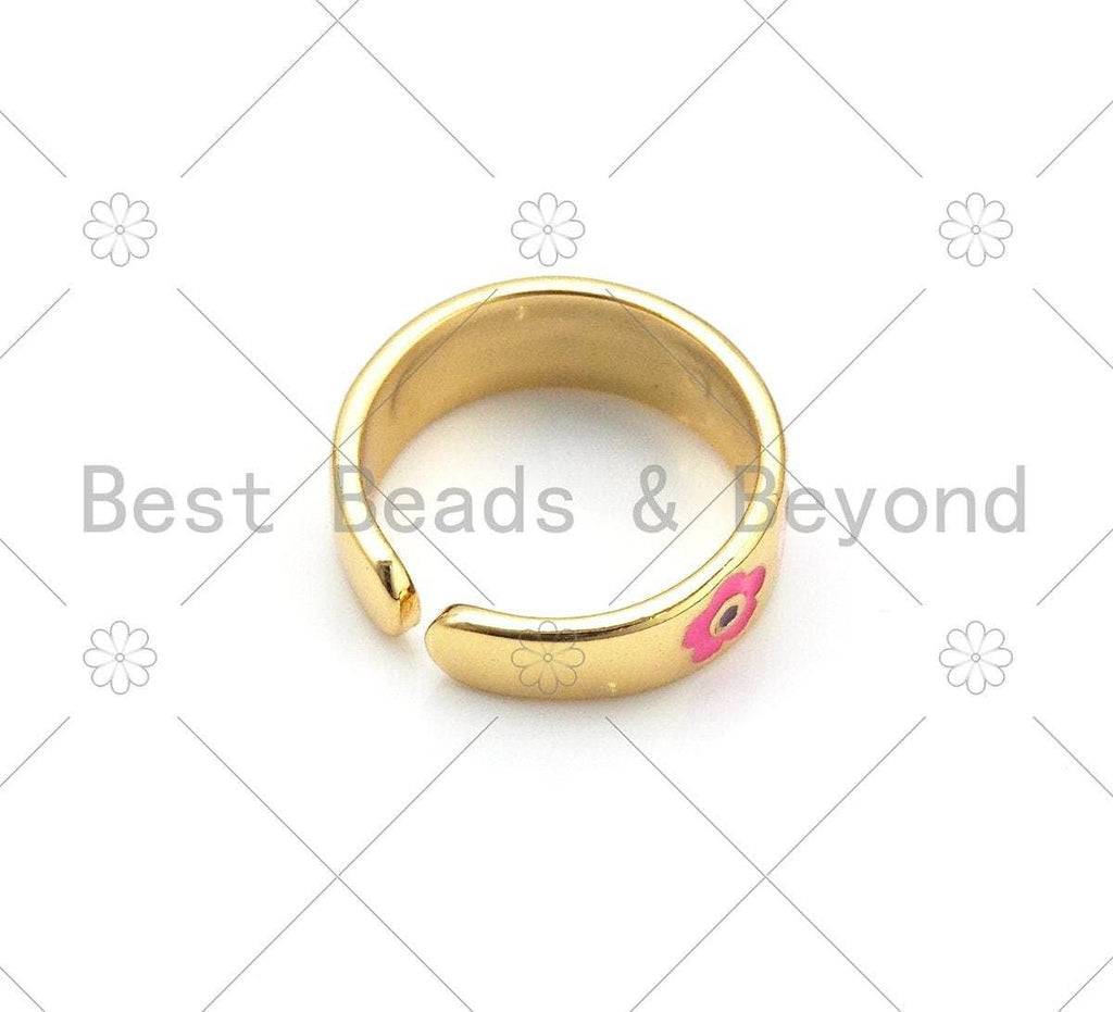 Colorful Enamel Flower On Round Adjustable Ring, Sku#FH175