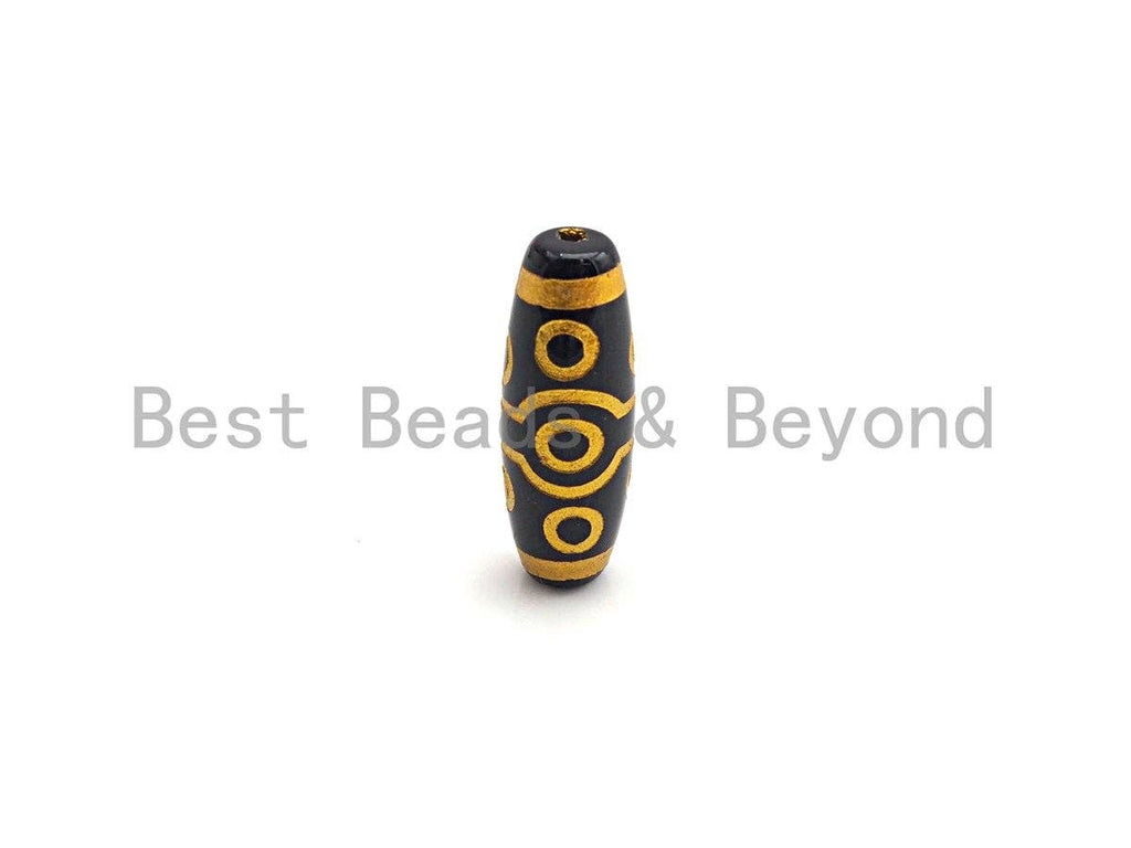 Natural Tibetan Agate Long Oval Shape Beads, Black Gold Dzi beads, Barrel Agate Beads, 10x30mm, sku#U583