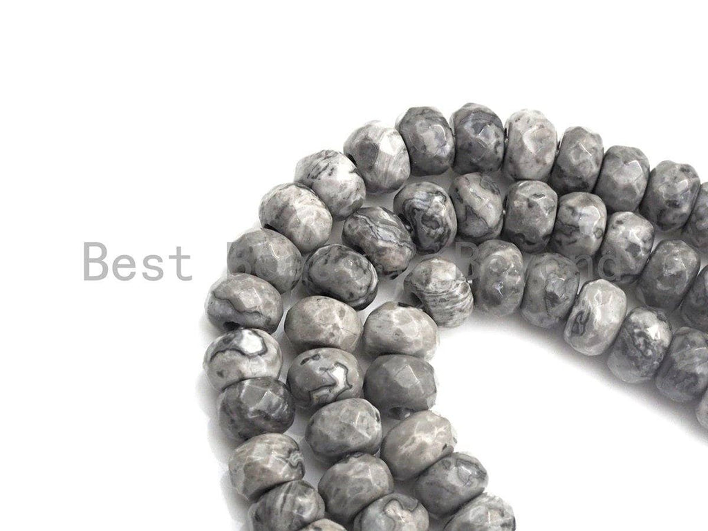 2mm Large Hole Natural Map Jasper Beads, Rondelle Faceted 5x8mm, 8" Long Strands, sku#U703