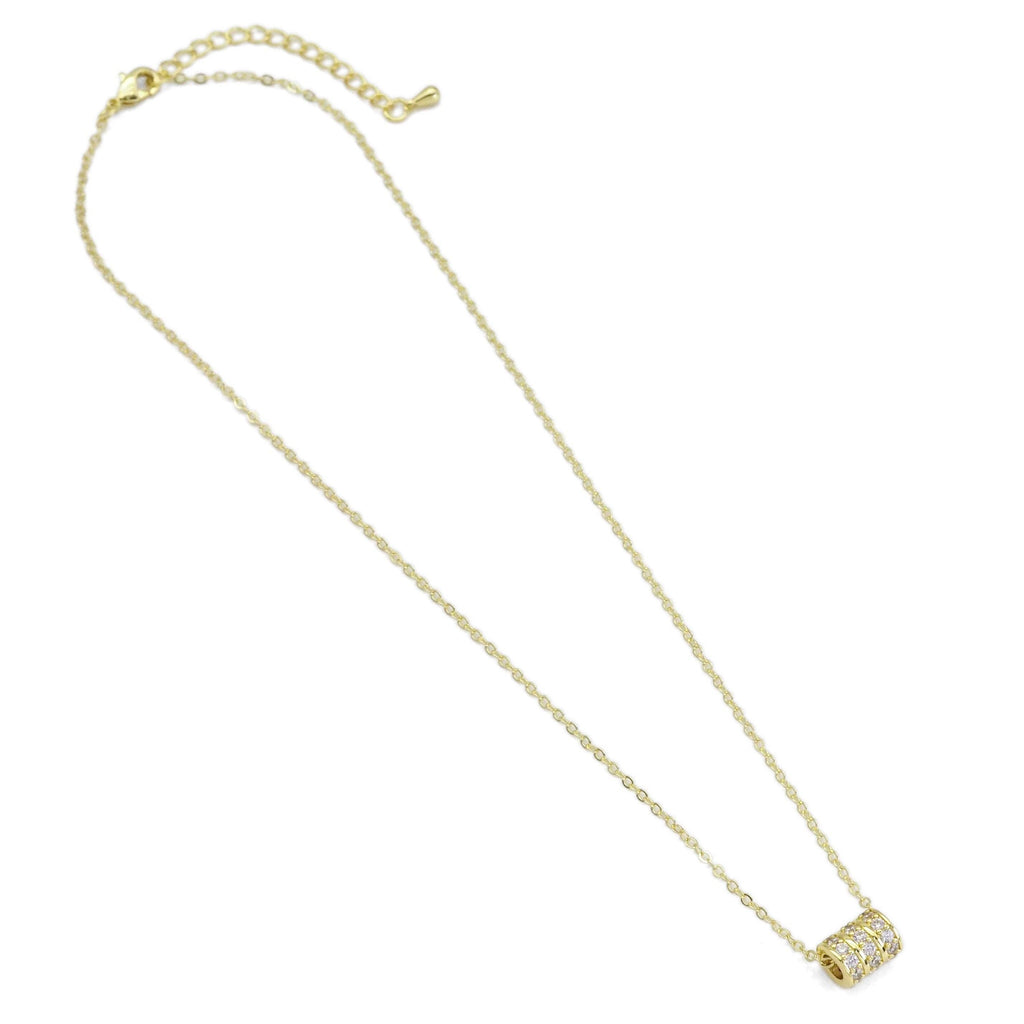 CZ Gold Tube Pendant Necklace, Sku#EF481