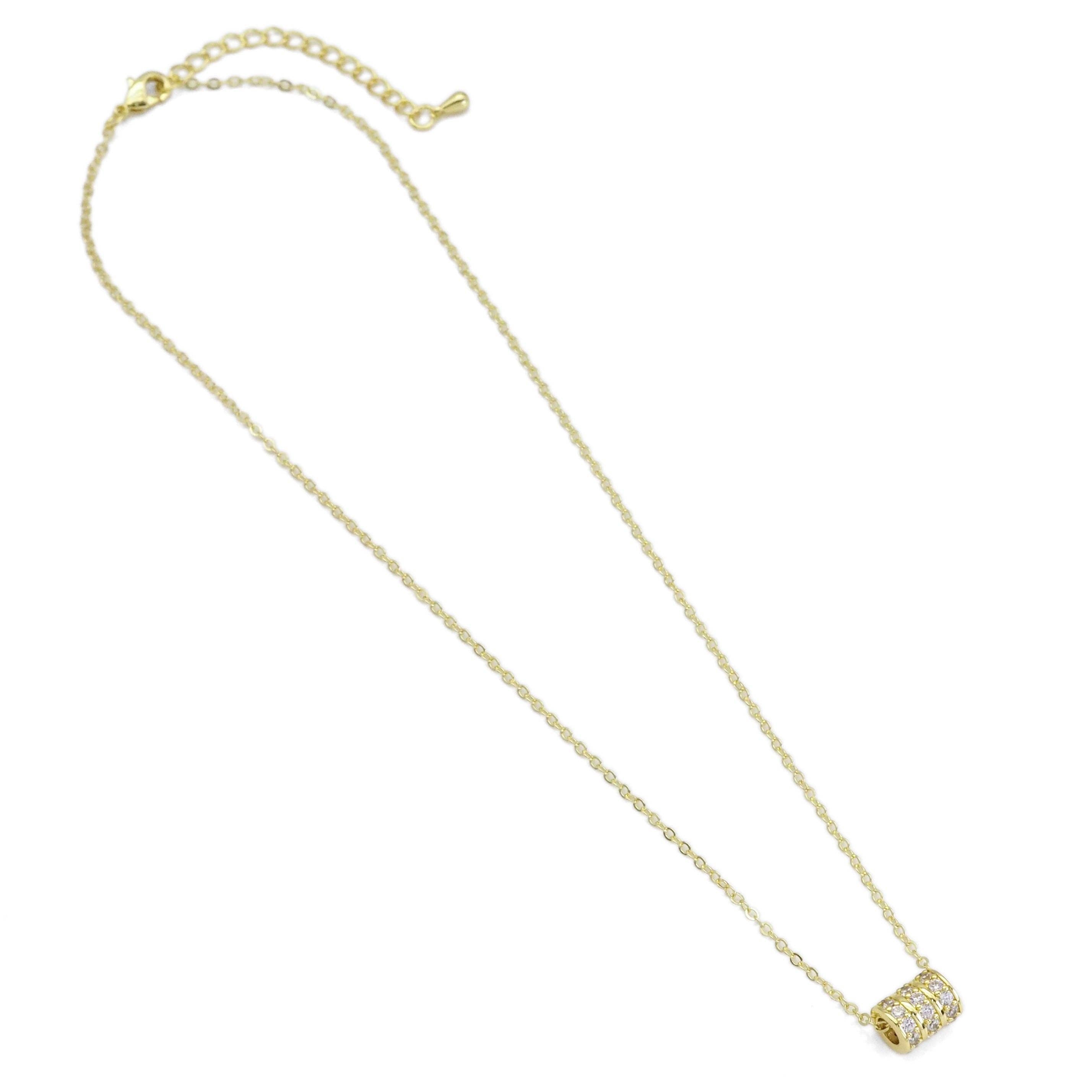 CZ Gold Tube Pendant Necklace, Sku#EF481