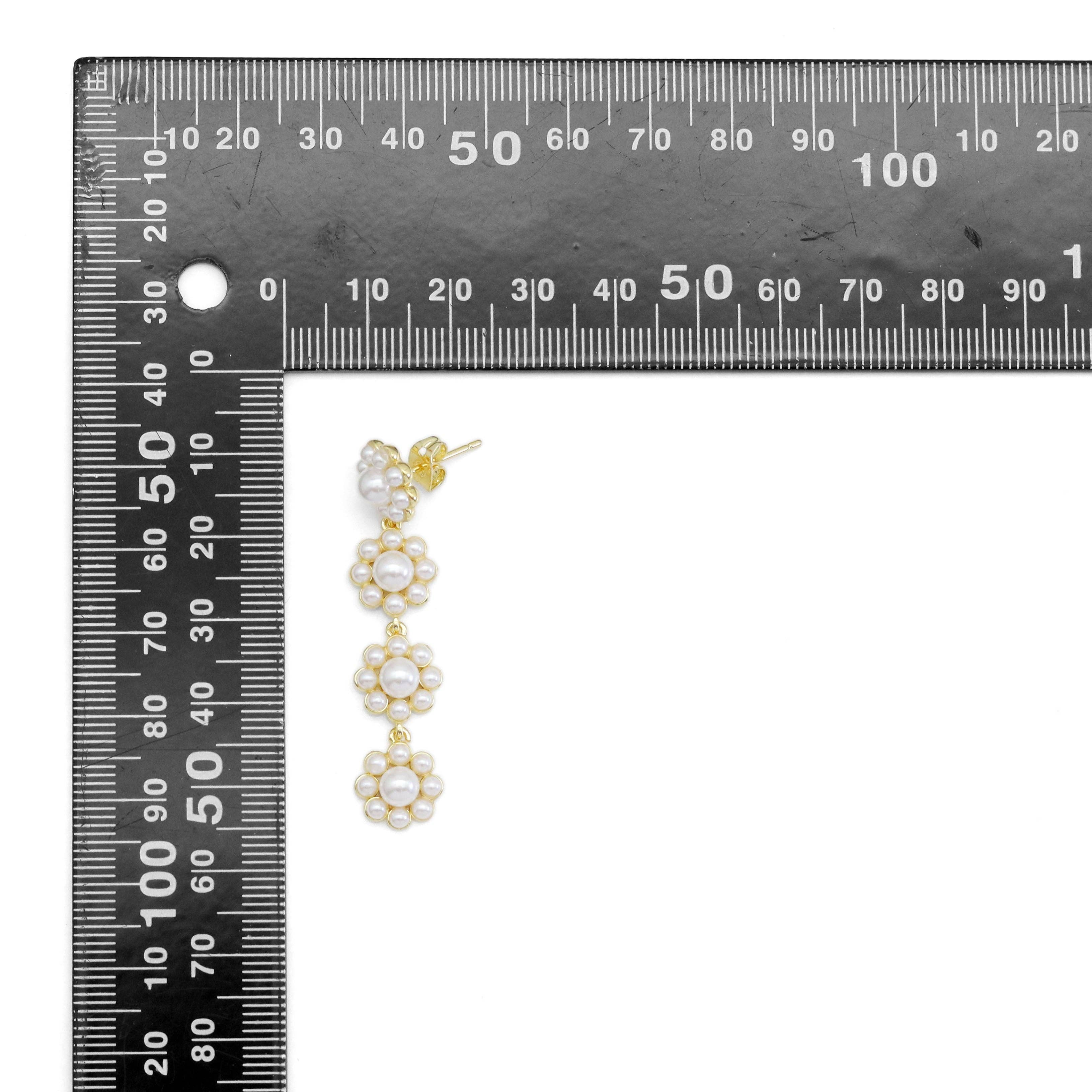 Gold White Pearl Flower long Earrings, Sku#LD532