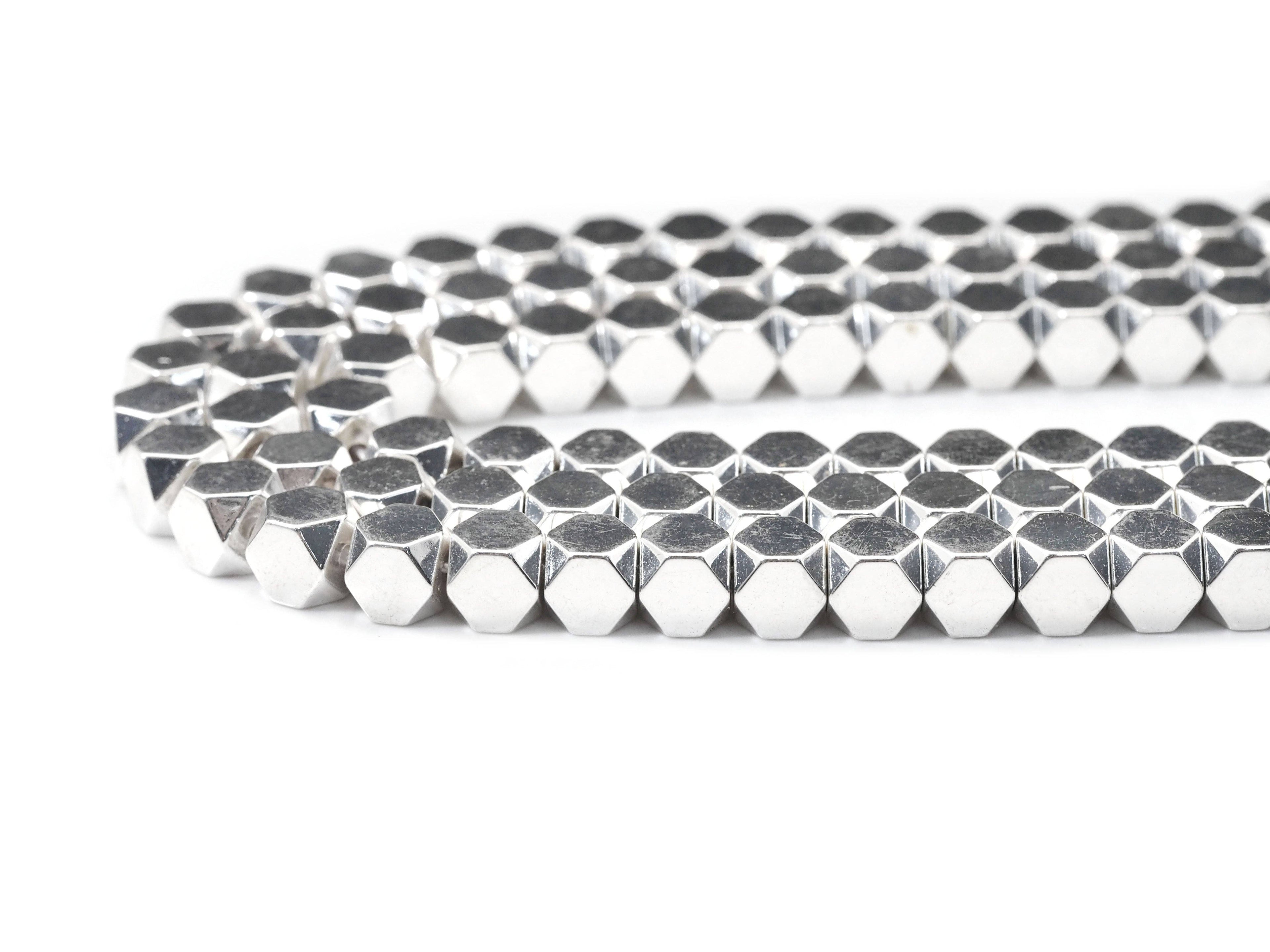 Bright Silver Hematite Cube beads, 4mm/6mm, sku#S148