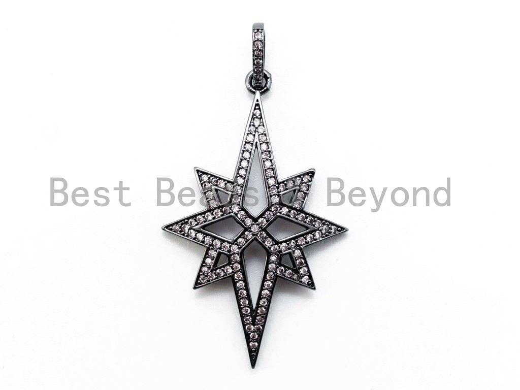 CZ Micro Pave Long North Star Pendant, Cubic Zirconia Pendant,48x25mm, sku#F216