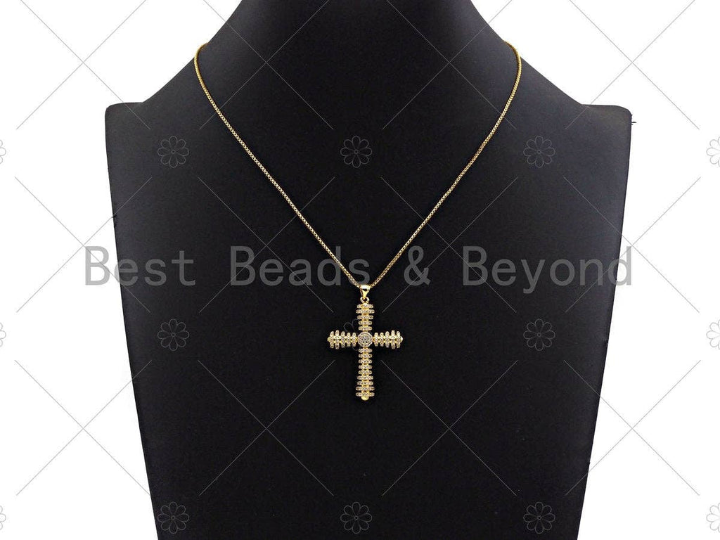 Large CZ Micro Pave Chunky Cross Shape Pendant  Charms , Cross Necklace Charms, 28x39mm, Sku#LK143