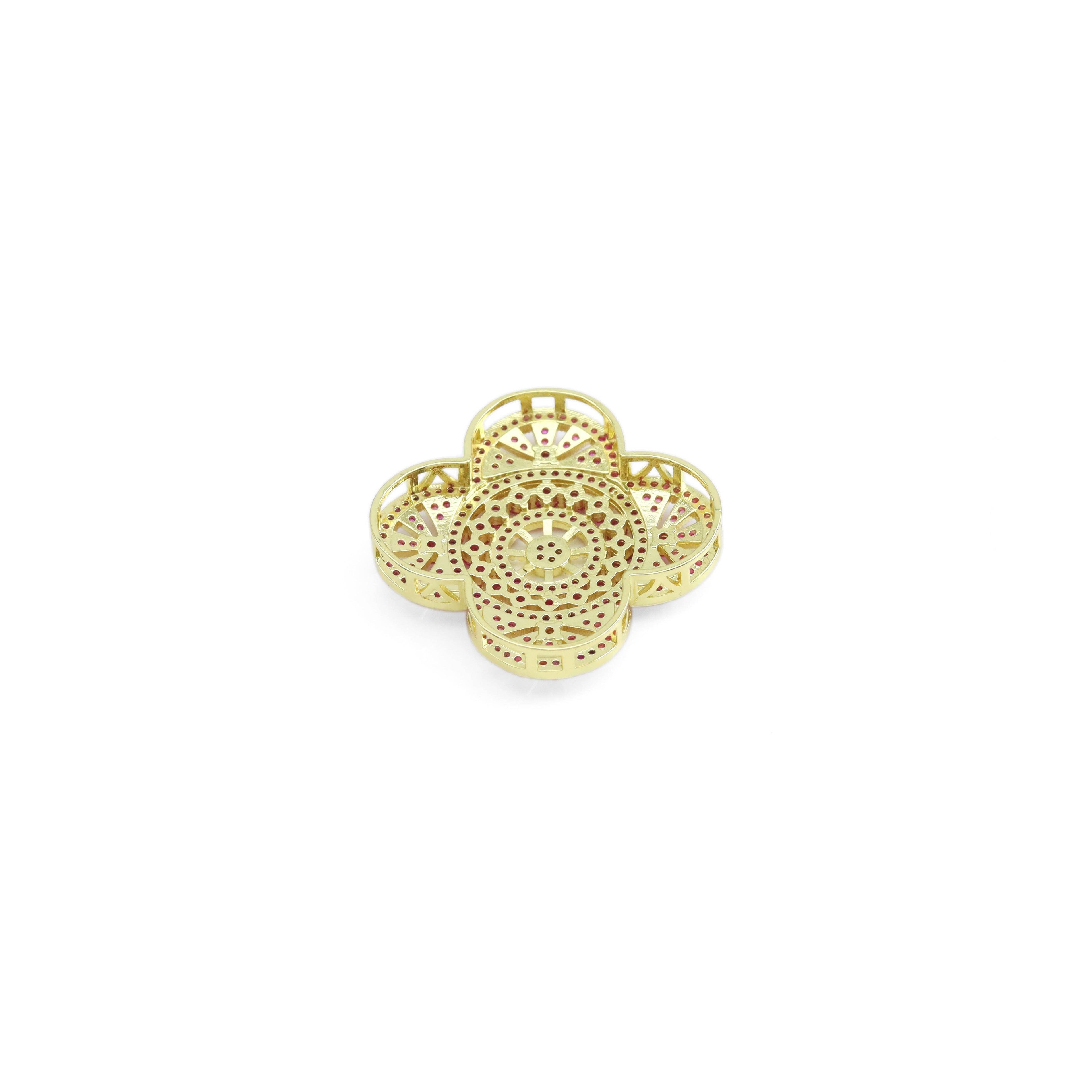 Colorful CZ Large four Petal Flower Charm Pendant, Sku#LX589