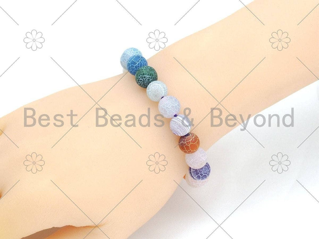 Natural Multicolor/Orange Fire Agate Stretchy Bracelet