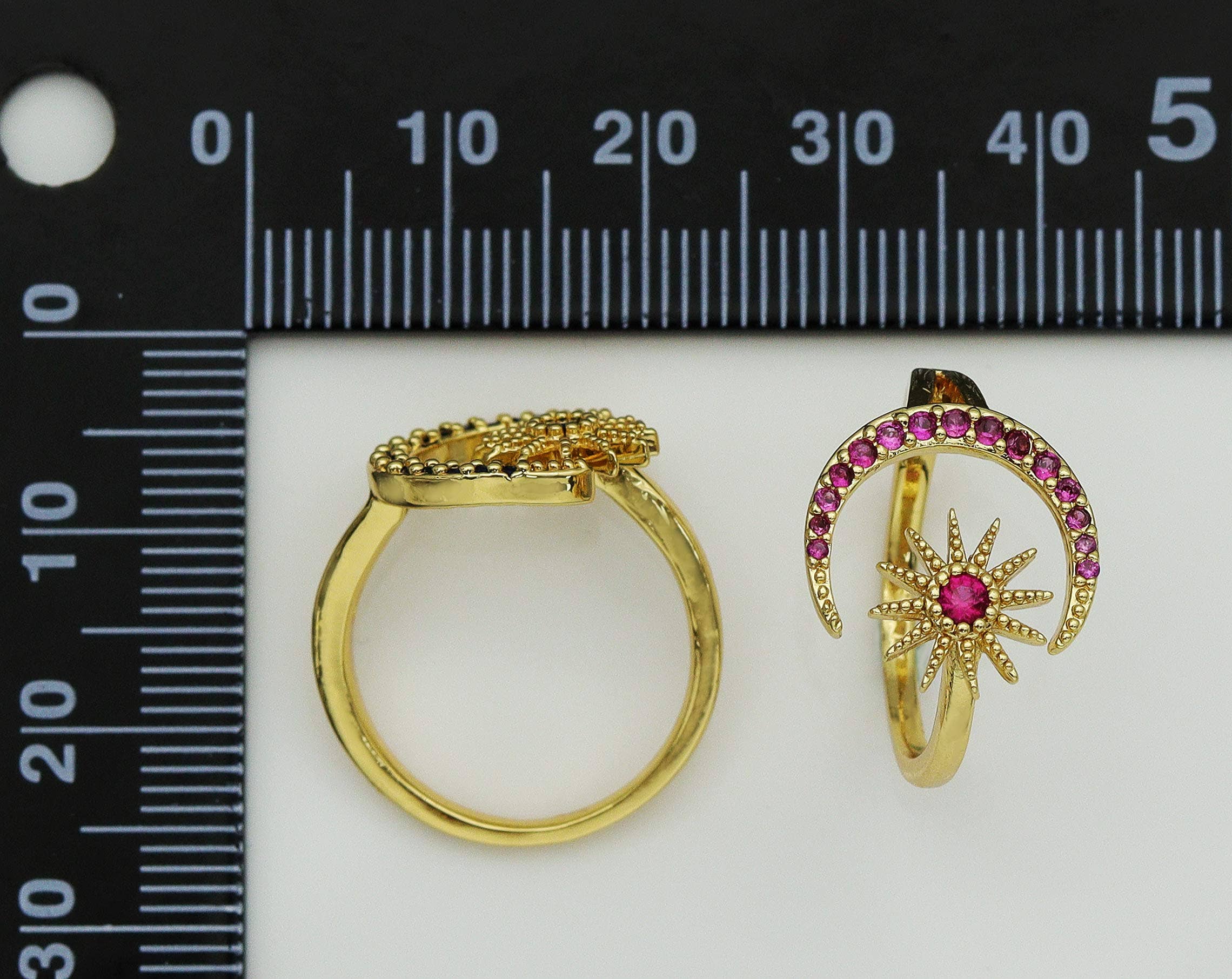 CZ North Star Crescent Moon Adjustable Ring, Sku#LX47