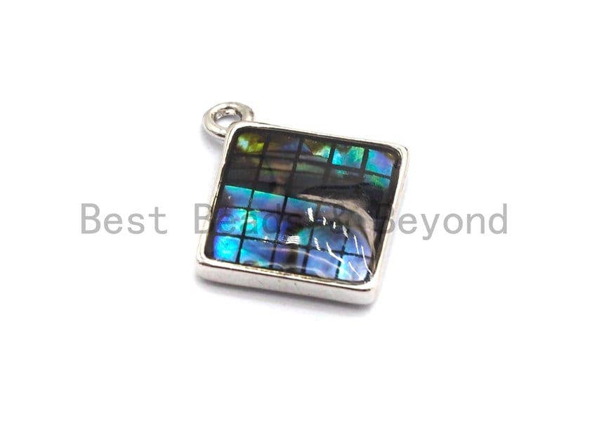 100% Natural Abalone Shell Diamond Shape Charm/Pendant, Abalone Shell Pendant Gold/Silver Finish, Shell Jewelry, 13x16mm,SKU#Z328