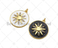 18K Gold Sunflower On Black White Enamel Round Coin Shape Pendant,CZ Micro Pave Enamel Medallion Charm, Enamel Jewelry, 24x21mm,Sku#B132