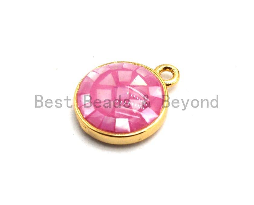 100% Natural PINK Color Shell Round Charm Pendant, Gold Silver Pink Charm, Natural Pink Shell Charm, 10x12mm,SKU#Z321