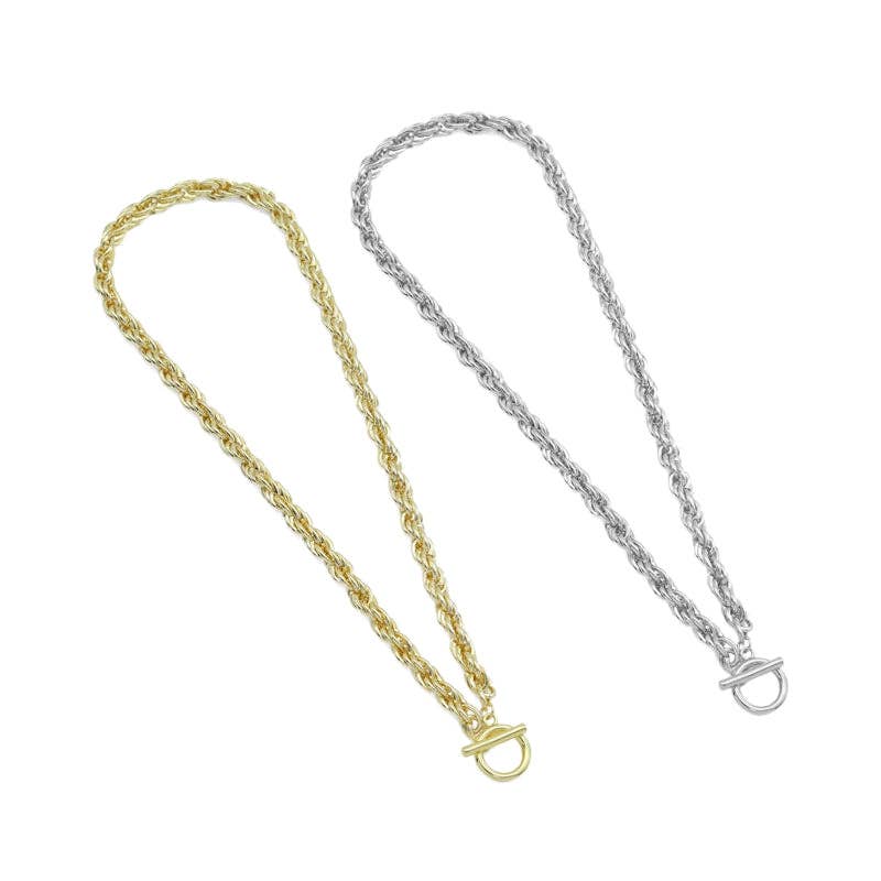 Gold Silver Rope Chain Necklace, Sku#EF566