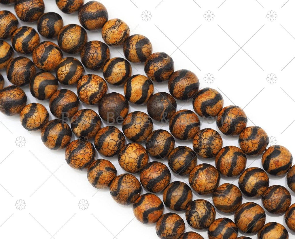 Double Wavy Line Brown Agate Round Smooth Beads, SKU#U1194