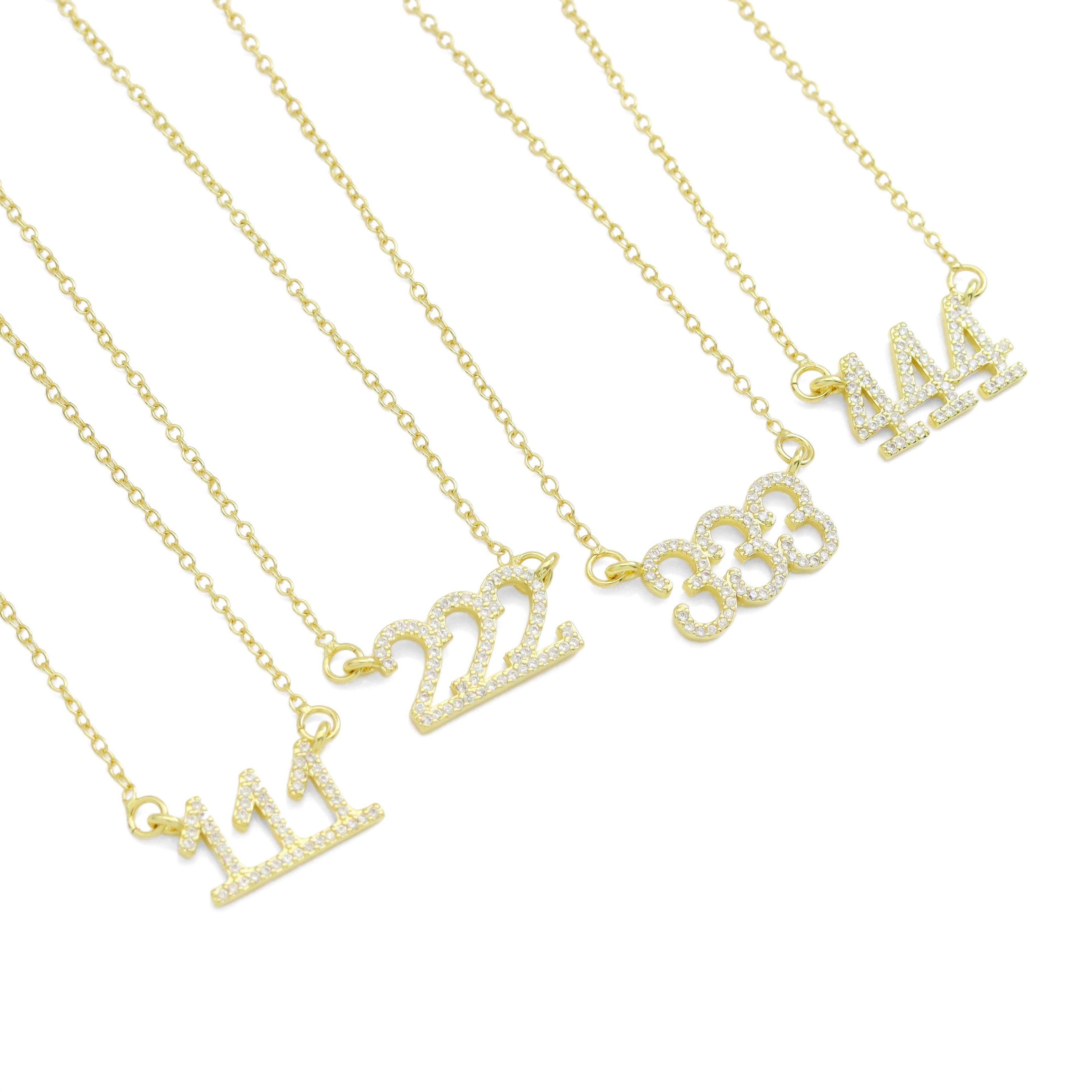 Gold Silver Chain CZ Angel Number necklace, Sku#LX510