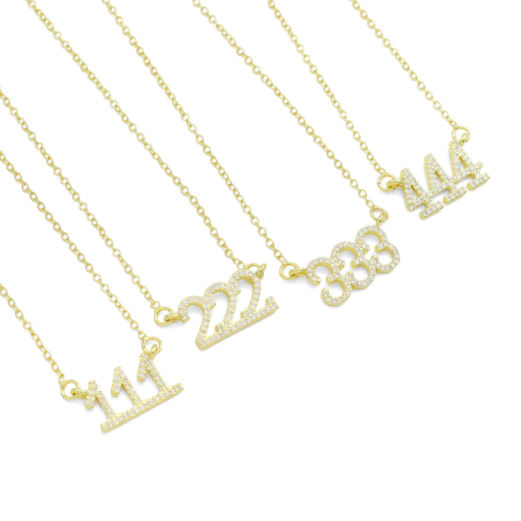 Gold Silver Chain CZ Angel Number necklace, Sku#LX510