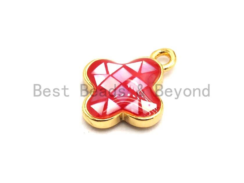 100% Natural Hot Pink Shell Clover Flower Pendant/Charm, Fuchsia pink Shell Pendant, Shell Charm Gold/ Silver, 10x13mm,SKU#Z335