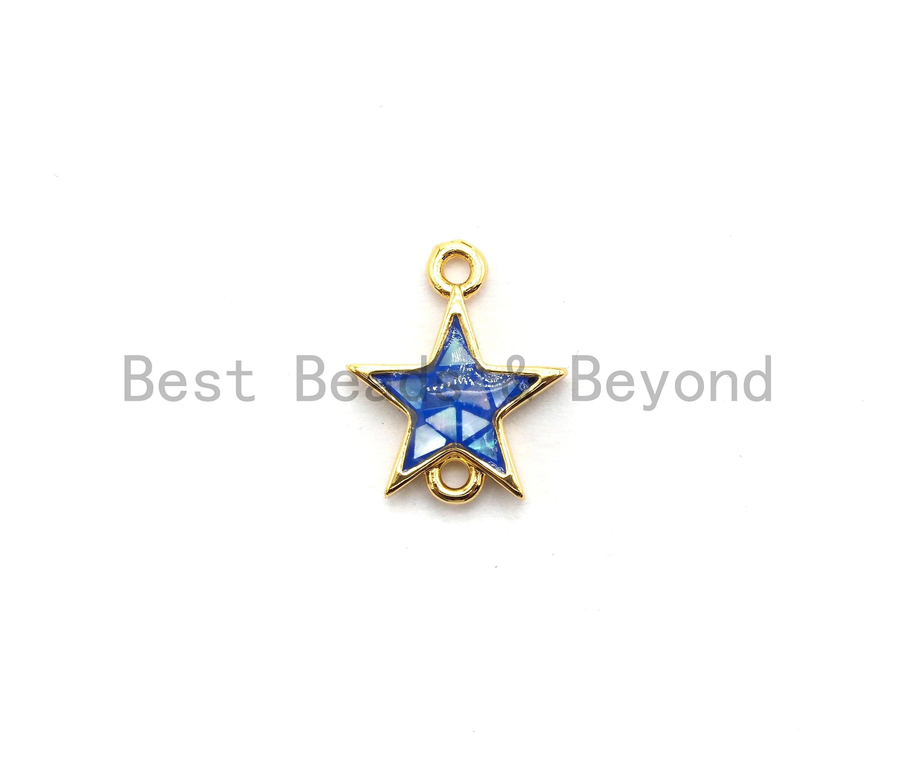100% Natural Shell Blue Star Connector with Gold/Silver Plated Finish, Natural Shell Connector, Star Connector, 11x13mm,SKU#Z295