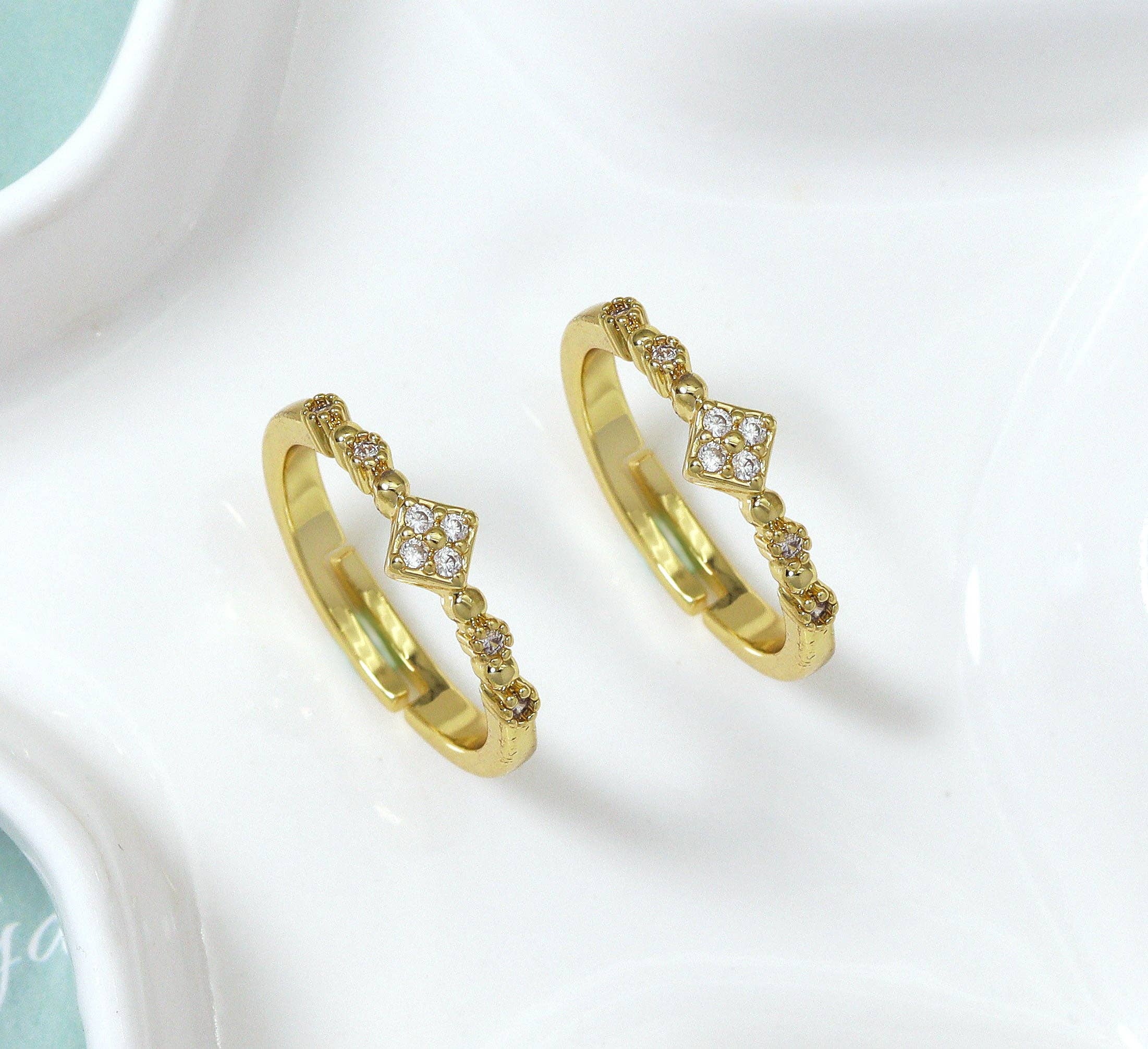 CZ Pave Gold Rhombus Shape Ring, Sku#LD321
