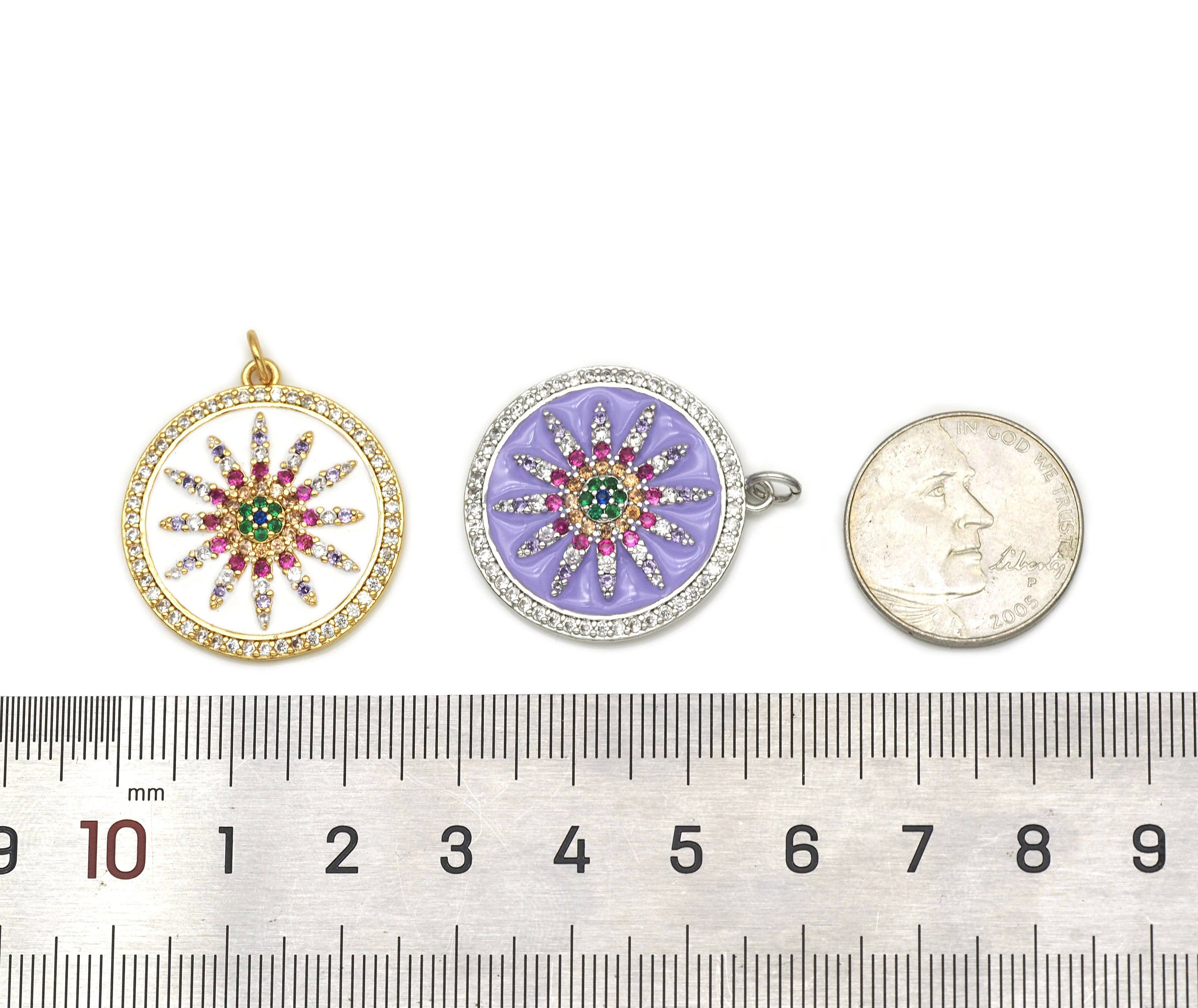 CZ Enamel Sunflower Charm, Sku#B163