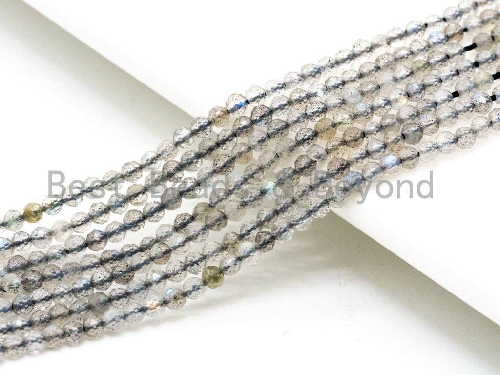 Perles rondes à facettes en labradorite grise naturelle de haute qualité, SKU#U72