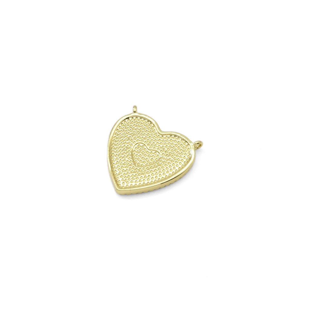 CZ Gold Mother of Pearl Turquoise Malachite Heart  Charm, Sku#LX329