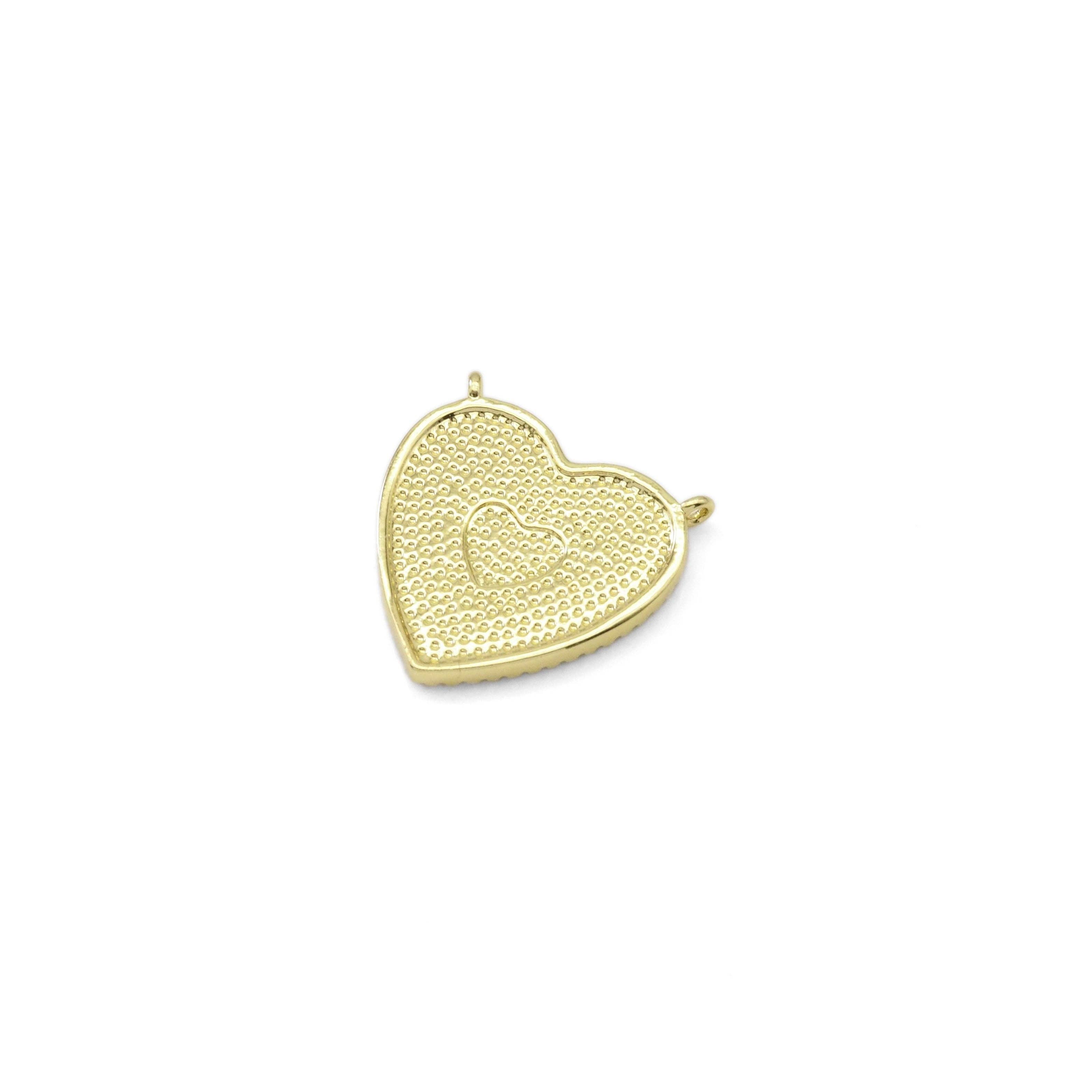 CZ Gold Mother of Pearl Turquoise Malachite Heart  Charm, Sku#LX329