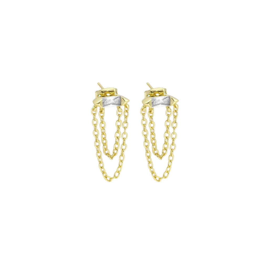 Clear CZ With Dangle Chain stud Earrings, Sku#LD468