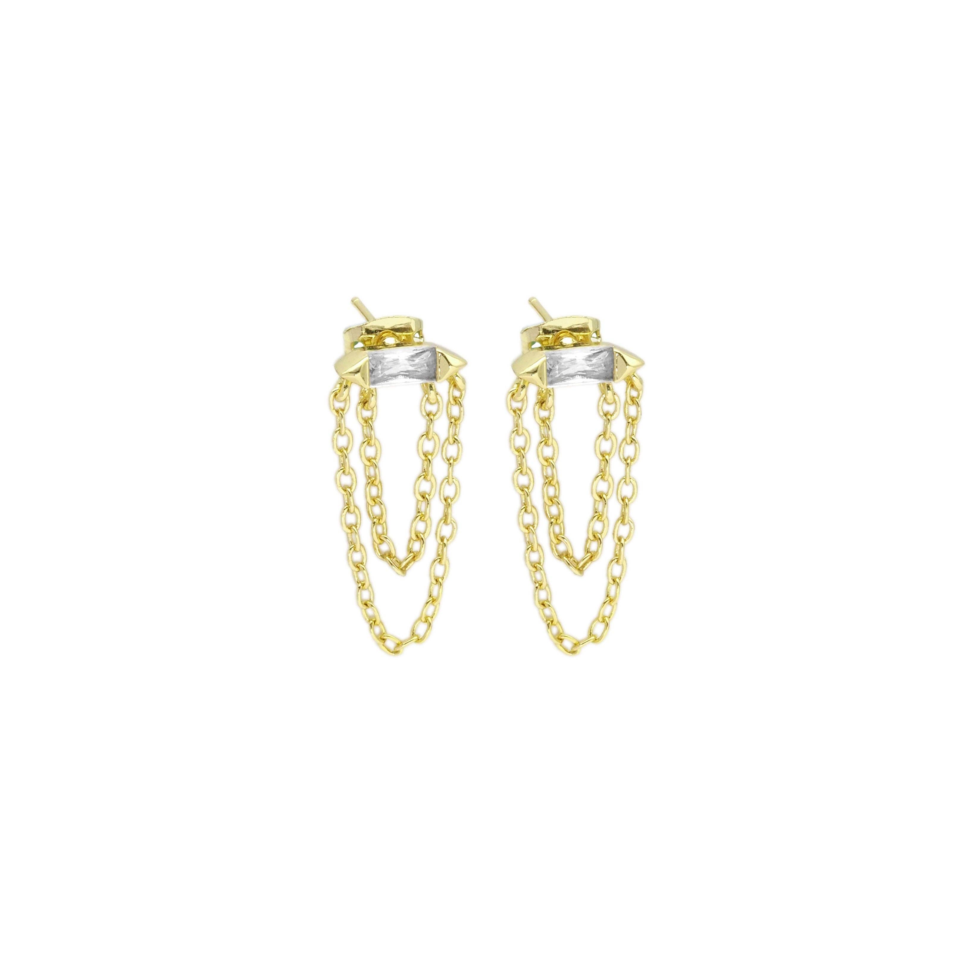 Clear CZ With Dangle Chain stud Earrings, Sku#LD468